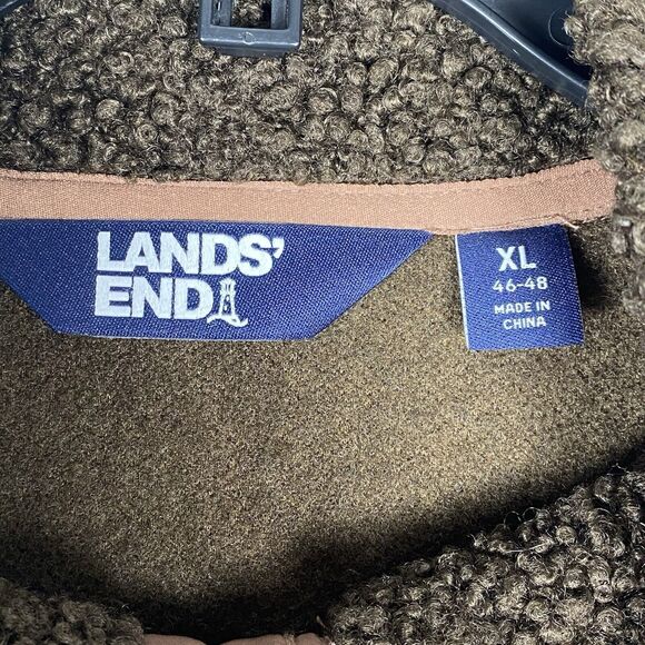 Lands End Mens Teddy Sherpa Sweater Fleece Snap Pullover Brown - Picture 7 of 8